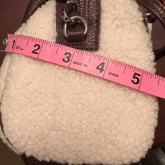 Aspen satchel bag cream Sherpa with brown faux leather trim with pouch NWT - Picture 10 of 12
